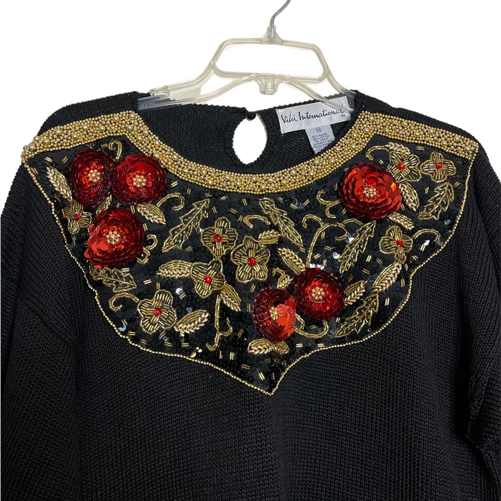 Vintage Embellished Black Sweater Size Medium